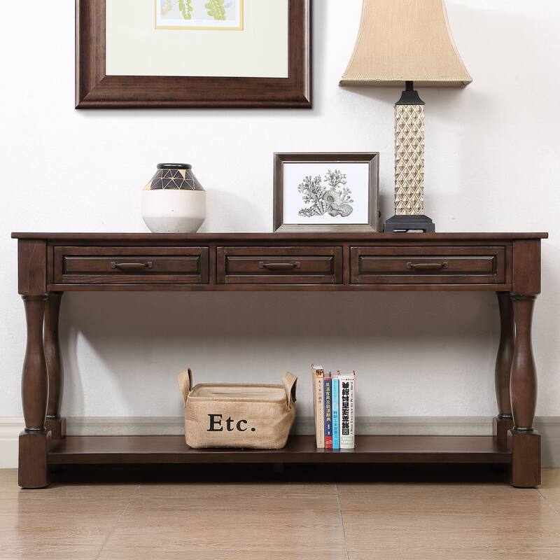 63.38" Wood Console Table, Hallway Table with Storage, Espresso Bed